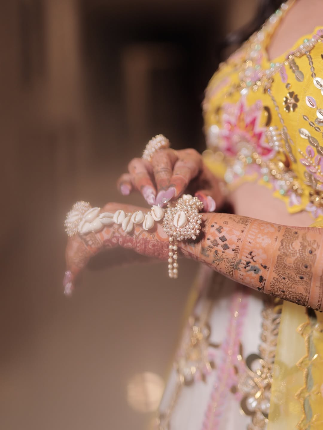 Traditional Shell Pearl Bridal Jewellery Set Haldi Mehendi