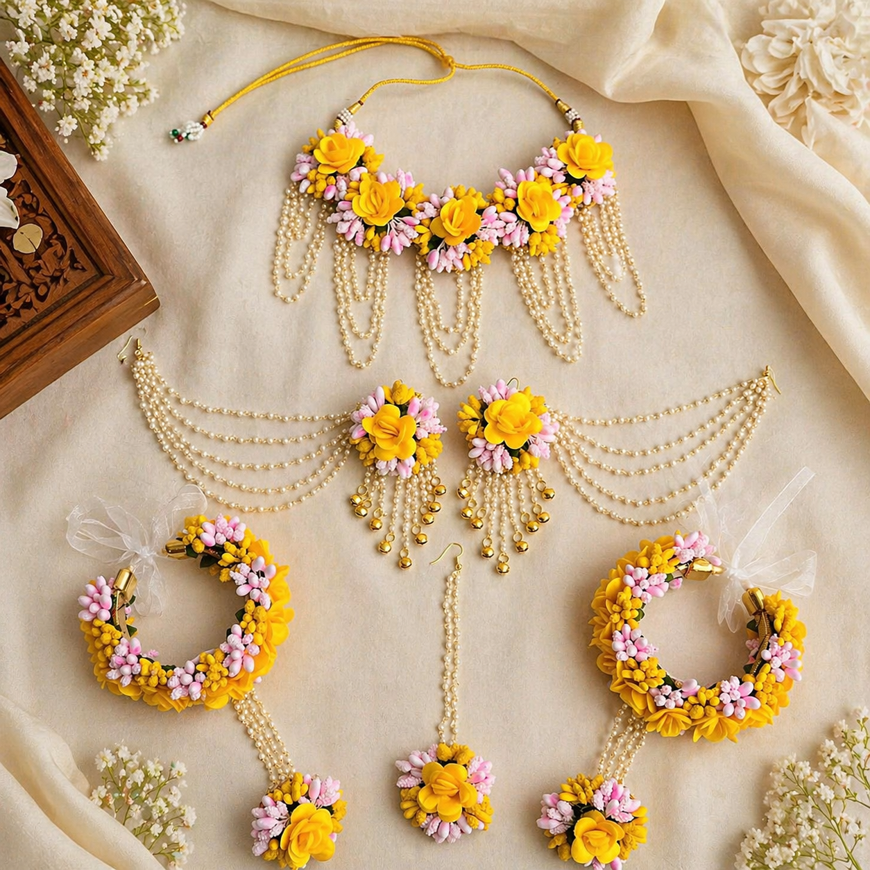 Yellow Floral Haldi Jewellery Set | Haldi & Mehendi Collection