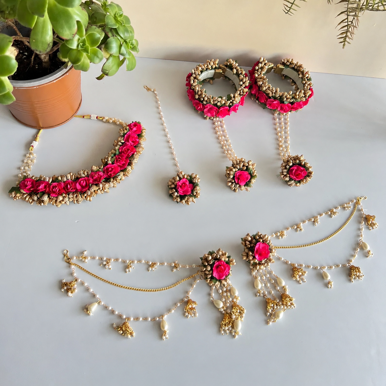 Handmade Floral Jewellery Set for Haldi, Mehendi & Wedding Functions