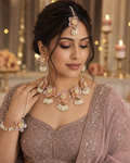 Blush lavender acrylic floral jewellery set - model wearing