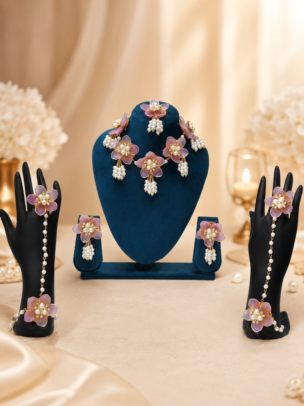 Purple acrylic floral jewellery full set