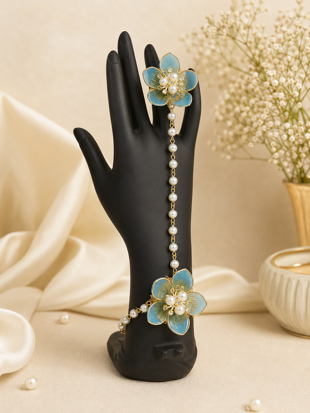 Aqua blue acrylic floral hathphool