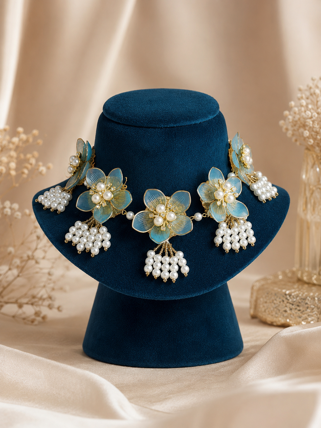 Aqua blue acrylic floral jewellery necklace