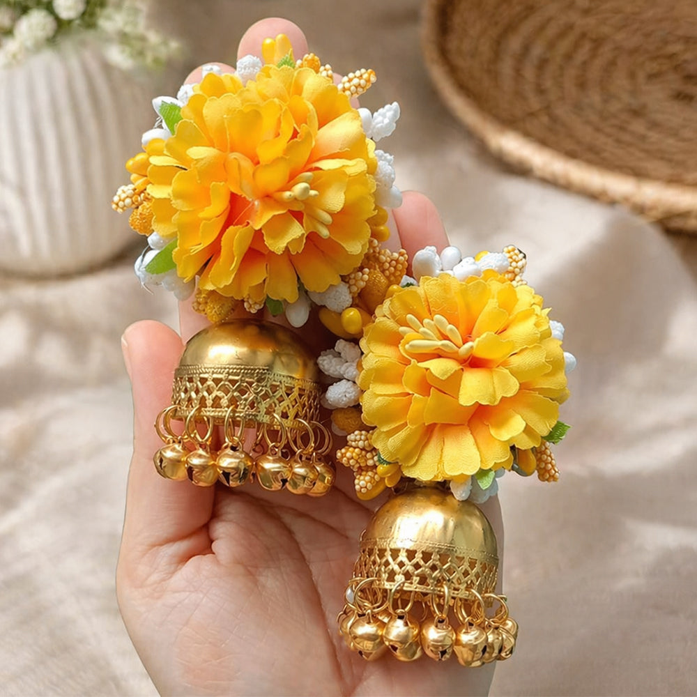 Golden Marigold Jhumka Earrings – Floral Festive Bell Drop Earrings