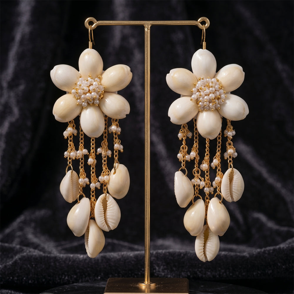 Shankh Phool Pearl Earrings for Haldi & Mehendi