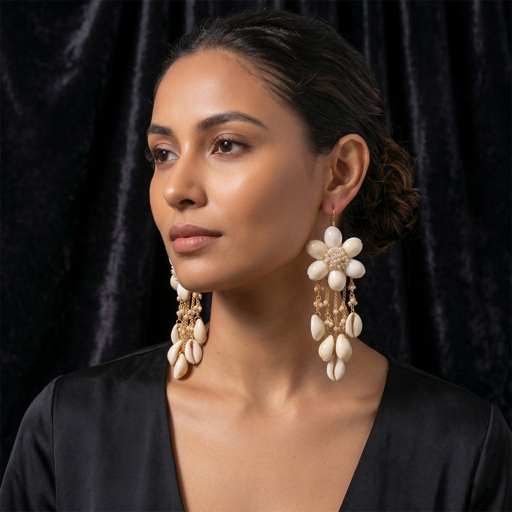 Shankh Phool Pearl Earrings for Haldi & Mehendi
