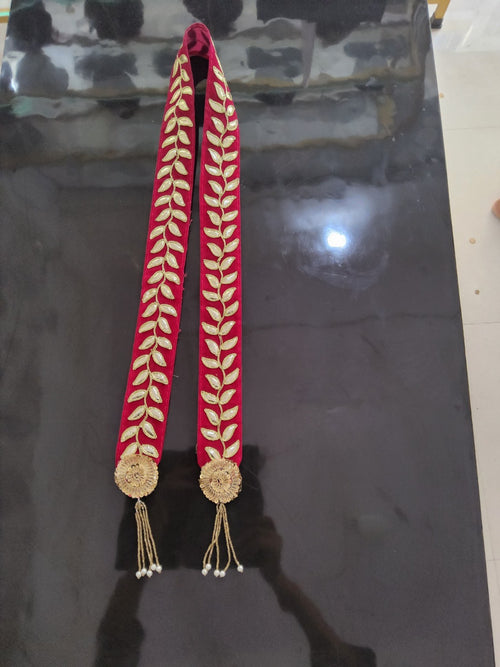 Red Barati Swagat Mala with gold leaf work and pearl tassels