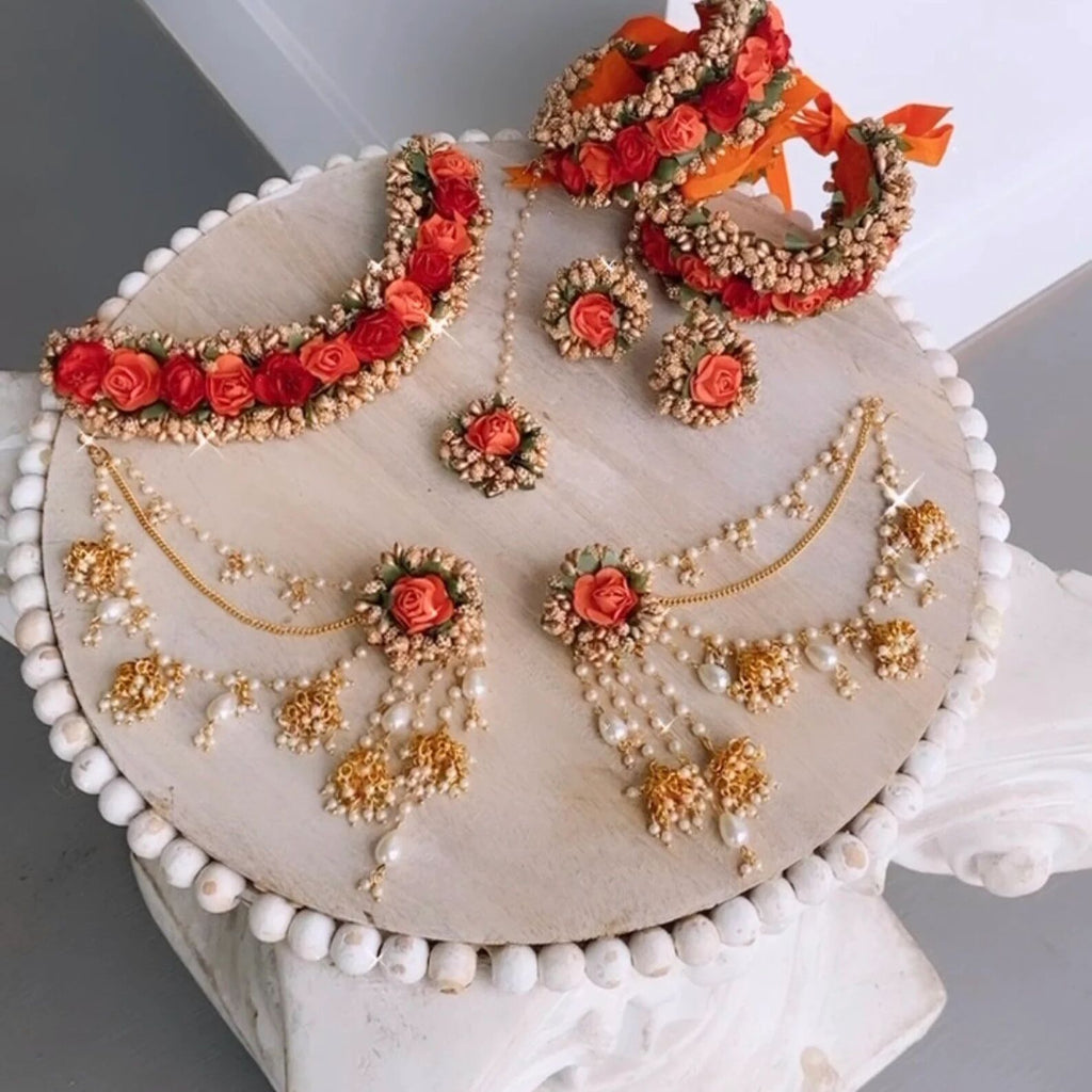 Handmade Floral Jewellery Set for Haldi, Mehendi & Wedding Functions