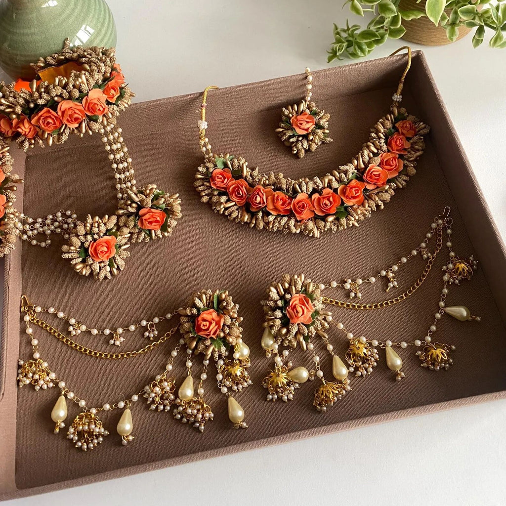 Handmade Floral Jewellery Set for Haldi, Mehendi & Wedding Functions