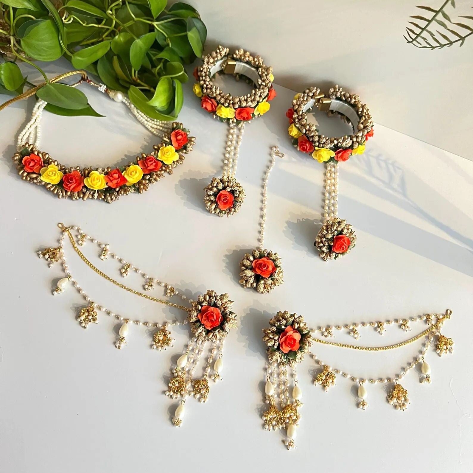 Handmade Floral Jewellery Set for Haldi, Mehendi & Wedding Functions