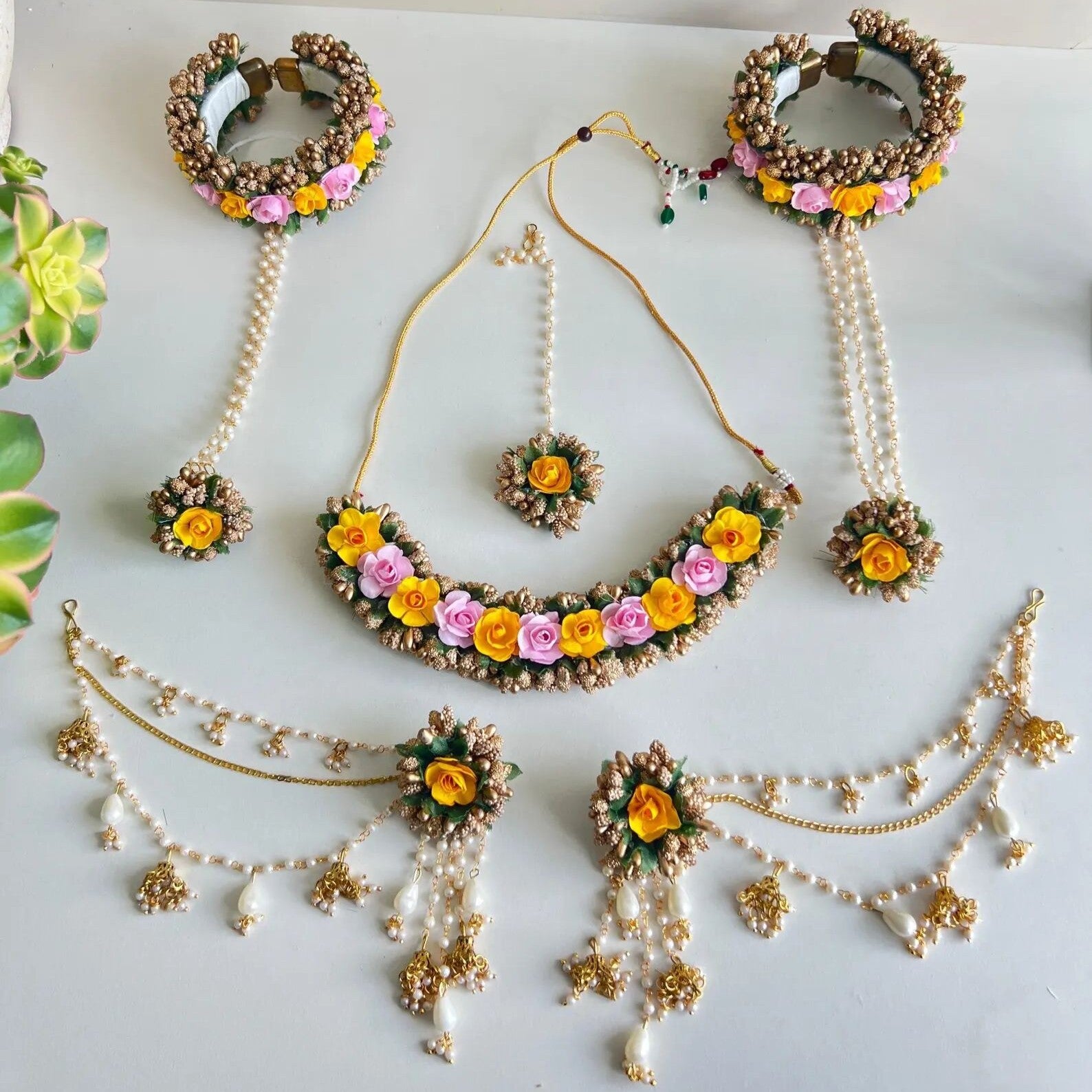 Handmade Floral Jewellery Set for Haldi, Mehendi & Wedding Functions