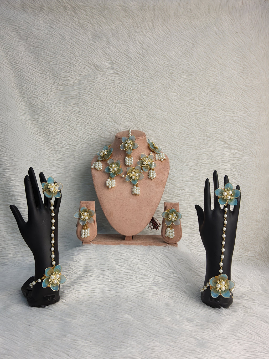 Acrylic Yellow Flower Haldi Jewellery Set with Pearl Tassels