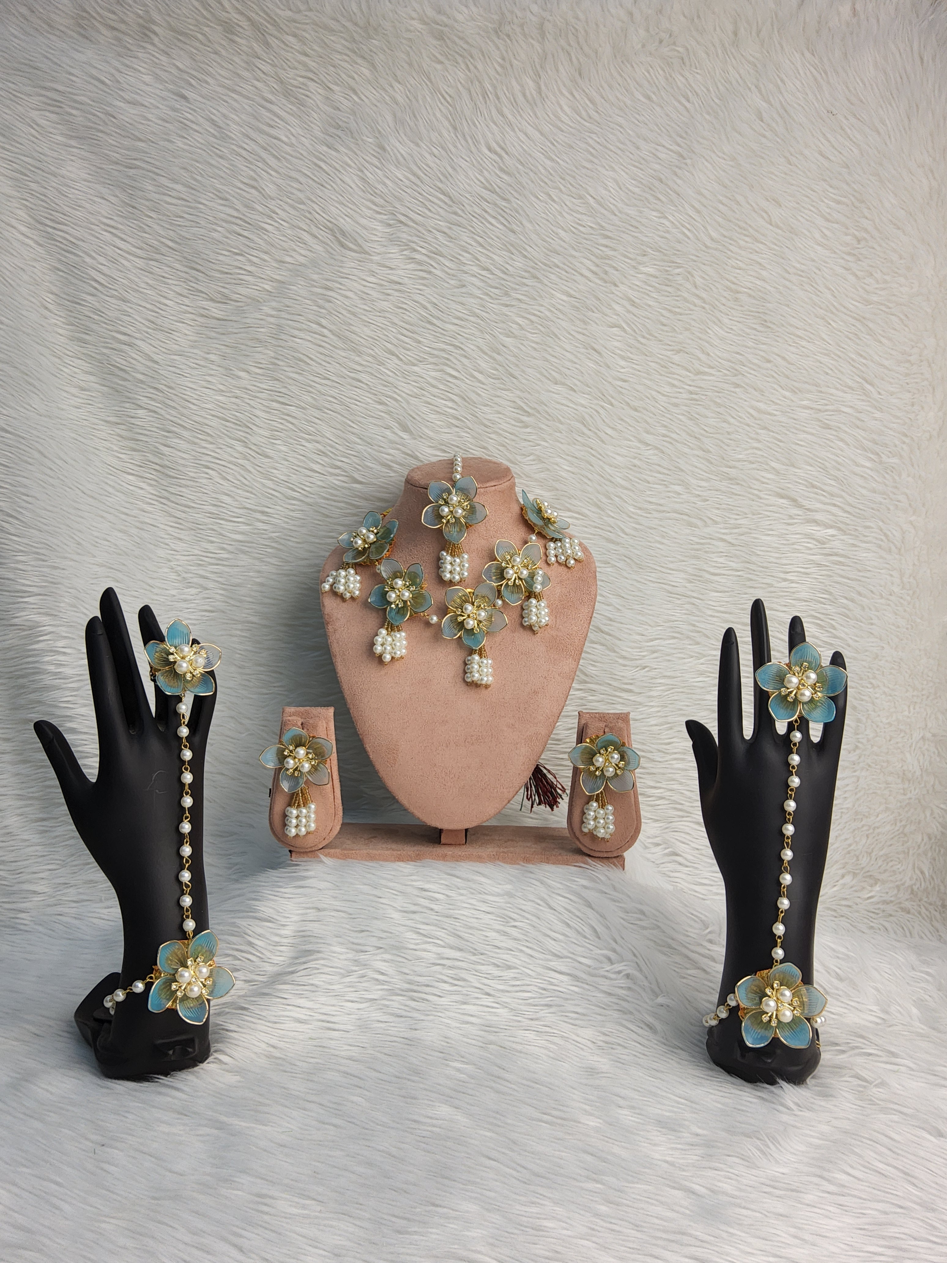 Acrylic Yellow Flower Haldi Jewellery Set with Pearl Tassels