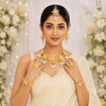 Acrylic Yellow Flower Haldi Jewellery Set with Pearl Tassels