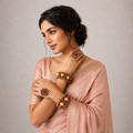 Pink & Yellow Floral Haathphool with Pearl Chains for Haldi & Mehendi